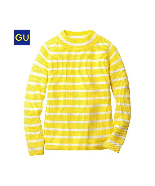 GU(ジーユー)の「(GU)ミニハイネックセーター(ボーダー・9分袖)(WOMEN ⁄ ニット・レディース・YELLOW/BLUE/BLACK/GREEN/OFF WHITE・S/M/L/XL)」の1枚目の写真