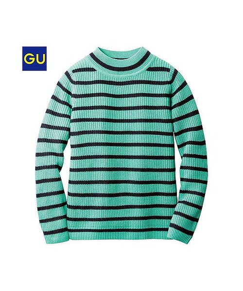 （GU）ミニハイネックセーター（ボーダー・９分袖）
