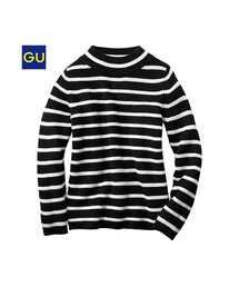 GU | （GU）ミニハイネックセーター（ボーダー・９分袖）(トップス)