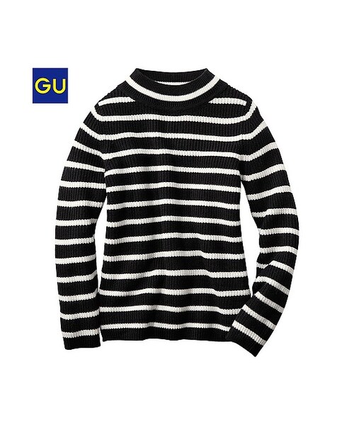 （GU）ミニハイネックセーター（ボーダー・９分袖）