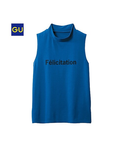 GU（ジーユー）の「（GU）ハイネックタンクトップ（ロゴ）（WOMEN ⁄ タンクトップ・レディース・OFF WHITE/BLACK/BLUE・XL/S/L/M）」の3枚目の写真