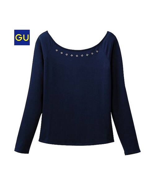GU（ジーユー）の「（GU）ビジューオフショルダーＴ（長袖）（WOMEN ⁄ カットソー（Ｔシャツ）・レディース・OFF WHITE/BLUE/GRAY/BLACK・L/S/XL/M）」の4枚目の写真
