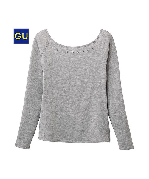 GU（ジーユー）の「（GU）ビジューオフショルダーＴ（長袖）（WOMEN ⁄ カットソー（Ｔシャツ）・レディース・OFF WHITE/BLUE/GRAY/BLACK・L/S/XL/M）」の3枚目の写真