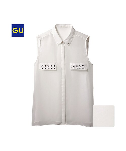 GU（ジーユー）の「（GU）ノースリーブシャツ（スタッズ）（WOMEN ⁄ シャツ・ブラウス・レディース・YELLOW/BLACK/OFF WHITE・S/XL/L/M）」の2枚目の写真