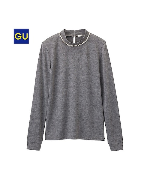 GU（ジーユー）の「（GU）パールハイネックＴ（長袖）（WOMEN ⁄ カットソー（Ｔシャツ）・レディース・OFF WHITE/WINE/BLACK/DARK GRAY・XL/L/M/S）」の3枚目の写真