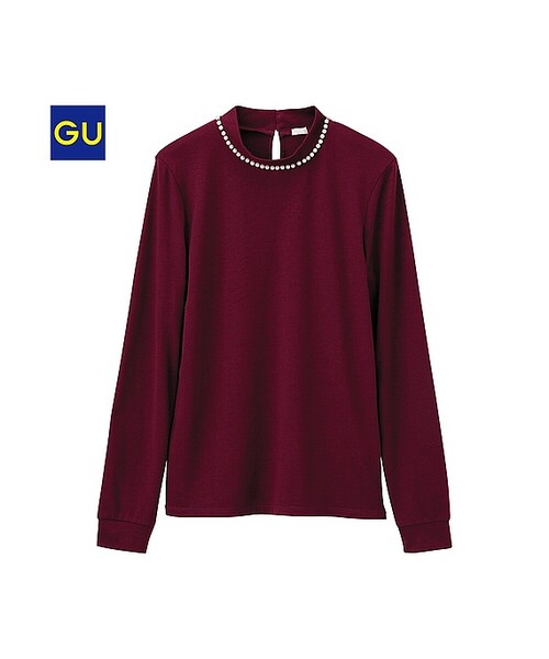 GU（ジーユー）の「（GU）パールハイネックＴ（長袖）（WOMEN ⁄ カットソー（Ｔシャツ）・レディース・OFF WHITE/WINE/BLACK/DARK GRAY・XL/L/M/S）」の4枚目の写真