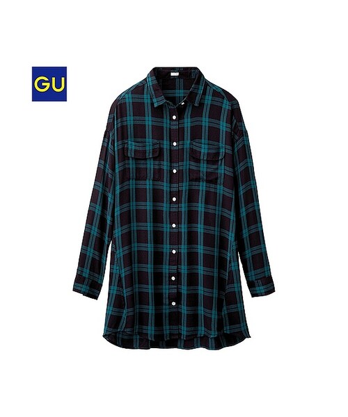 GU（ジーユー）の「（GU）チェックワンピース（ルーズフィット・長袖）Ａ（WOMEN ⁄ ワンピース・レディース・RED/DARK GREEN・S/M/L）」の2枚目の写真