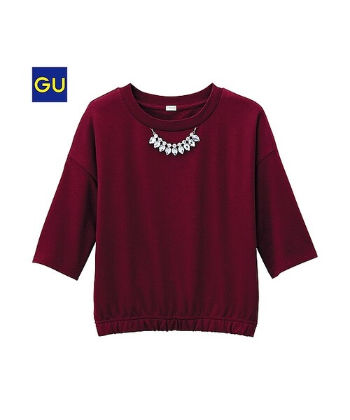 GU（ジーユー）の「（GU）ビジュープルオーバー（５分袖）（WOMEN ⁄ カットソー（Ｔシャツ）・レディース・OFF WHITE/WINE/GRAY・XL/L/S/M）」の3枚目の写真