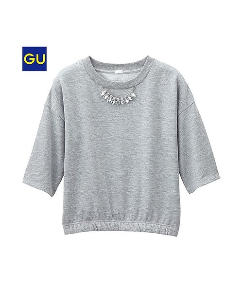 GU（ジーユー）の「（GU）ビジュープルオーバー（５分袖）（WOMEN ⁄ カットソー（Ｔシャツ）・レディース・OFF WHITE/WINE/GRAY・XL/L/S/M）」の2枚目の写真