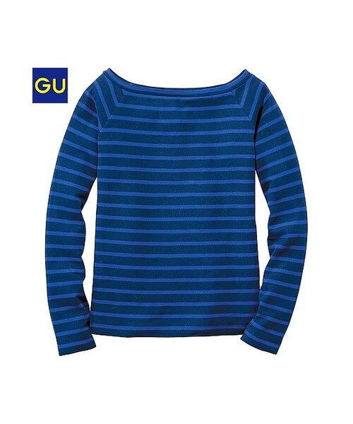 GU（ジーユー）の「（GU）オフショルダーＴ（ボーダー・長袖）（WOMEN ⁄ カットソー（Ｔシャツ）・レディース・OFF WHITE/GRAY/RED/NAVY・S/M/L/XL）」の3枚目の写真