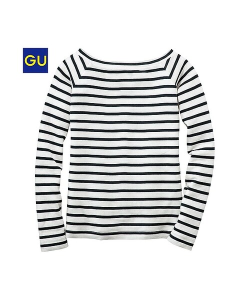 GU（ジーユー）の「（GU）オフショルダーＴ（ボーダー・長袖）（WOMEN ⁄ カットソー（Ｔシャツ）・レディース・OFF WHITE/GRAY/RED/NAVY・S/M/L/XL）」の2枚目の写真