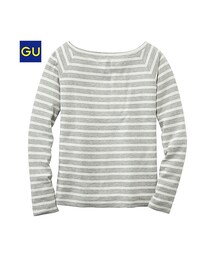 GU | （GU）オフショルダーＴ（ボーダー・長袖）(トップス)