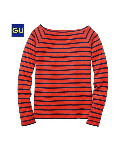 GU（ジーユー）の「（GU）オフショルダーＴ（ボーダー・長袖）（WOMEN ⁄ カットソー（Ｔシャツ）・レディース・OFF WHITE/GRAY/RED/NAVY・S/M/L/XL）」の4枚目の写真