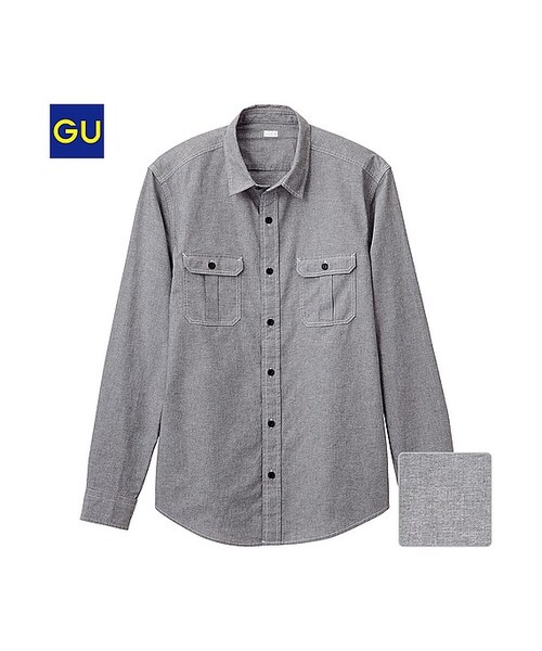 GU(ジーユー)の「(GU)ダンガリーシャツ(長袖)(MEN ⁄ シャツ・メンズ・BLUE/WHITE/ORANGE/GRAY・XL/S/L/M)」の2枚目の写真