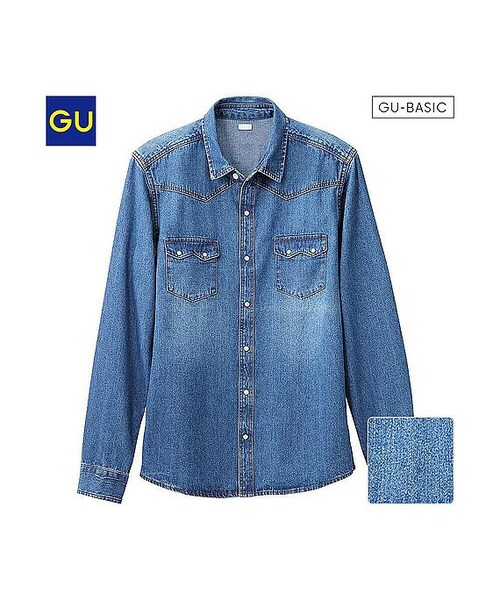 GU（ジーユー）の「（GU）デニムウェスタンシャツ（長袖）（MEN ⁄ シャツ・メンズ・GRAY/BLUE・S/XL/M/L）」の2枚目の写真