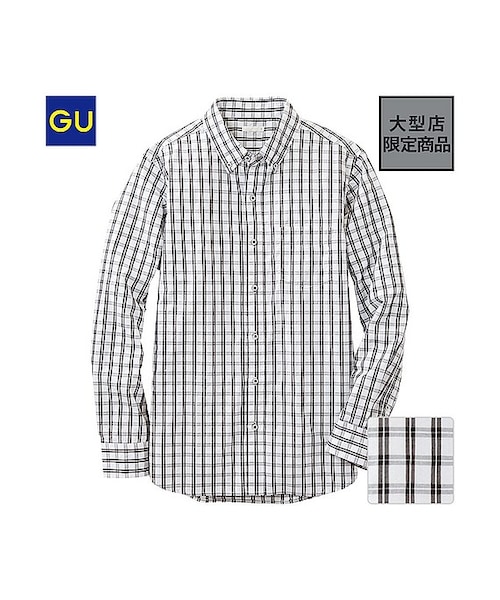 GU（ジーユー）の「（GU）ブロードチェックシャツ（長袖）Ｃ（MEN ⁄ シャツ・メンズ・BLACK/WHITE・XL/M/L/S）」の2枚目の写真