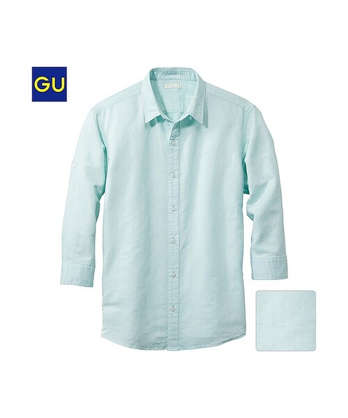 GU（ジーユー）の「（GU）ラミーコットンシャツ（７分袖）（MEN ⁄ シャツ・メンズ・WHITE/ORANGE/LIGHT GREEN/OLIVE/NAVY・S/M/L/XL）」の4枚目の写真