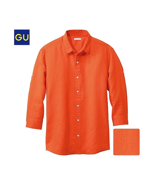 GU（ジーユー）の「（GU）ラミーコットンシャツ（７分袖）（MEN ⁄ シャツ・メンズ・WHITE/ORANGE/LIGHT GREEN/OLIVE/NAVY・S/M/L/XL）」の5枚目の写真