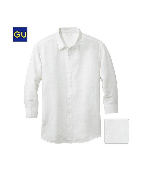 GU（ジーユー）の「（GU）ラミーコットンシャツ（７分袖）（MEN ⁄ シャツ・メンズ・WHITE/ORANGE/LIGHT GREEN/OLIVE/NAVY・S/M/L/XL）」の2枚目の写真