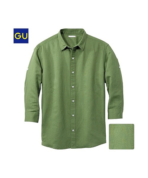 GU（ジーユー）の「（GU）ラミーコットンシャツ（７分袖）（MEN ⁄ シャツ・メンズ・WHITE/ORANGE/LIGHT GREEN/OLIVE/NAVY・S/M/L/XL）」の3枚目の写真
