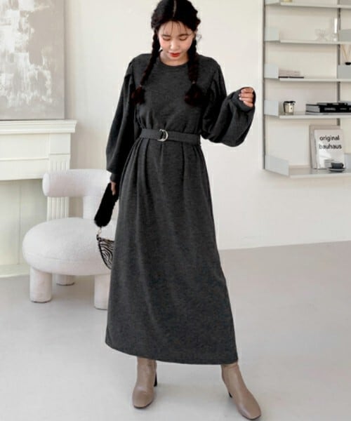 DHOLIC(ディーホリック)の「ベルト付ワンピース(ワンピース・レディース・グレー/ベージュ/ブラック・ONESIZE)」の1枚目の写真