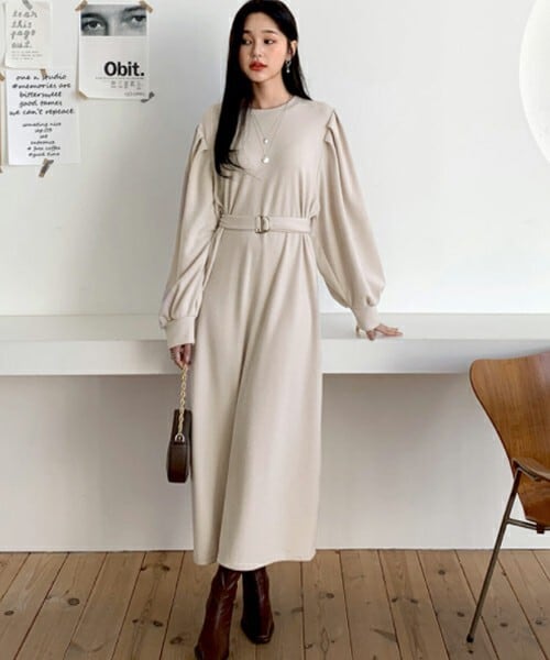 DHOLIC(ディーホリック)の「ベルト付ワンピース(ワンピース・レディース・グレー/ベージュ/ブラック・ONESIZE)」の3枚目の写真