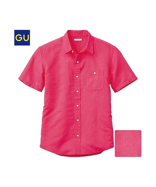 GU（ジーユー）の「（GU）ラミーコットンシャツ（半袖）（MEN ⁄ シャツ・メンズ・NAVY/PINK/WHITE/GREEN/BLUE・M/S/XL/L）」の5枚目の写真