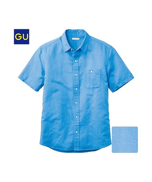 GU（ジーユー）の「（GU）ラミーコットンシャツ（半袖）（MEN ⁄ シャツ・メンズ・NAVY/PINK/WHITE/GREEN/BLUE・M/S/XL/L）」の4枚目の写真
