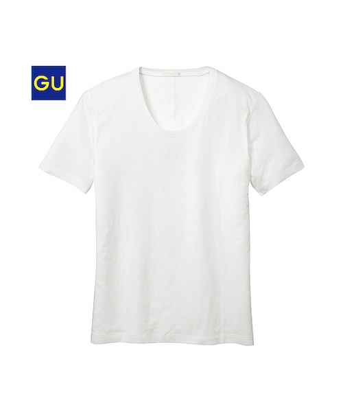 GU（ジーユー）の「（GU）ＵネックＴ（半袖）（MEN ⁄ カットソー（Ｔシャツ・ポロシャツ）・メンズ・LIGHT ORANGE/NAVY/OFF WHITE/BLUE/YELLOW・XL/L/M/S）」の2枚目の写真