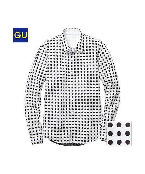 GU（ジーユー）の「（GU）プリントシャツ（ドット・長袖）（MEN ⁄ シャツ・メンズ・BLACK/GRAY/PURPLE/OFF WHITE・L/XL/M/S）」の2枚目の写真