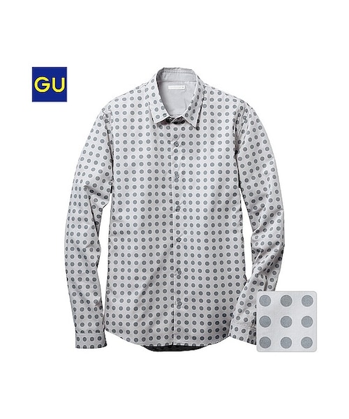 GU（ジーユー）の「（GU）プリントシャツ（ドット・長袖）（MEN ⁄ シャツ・メンズ・BLACK/GRAY/PURPLE/OFF WHITE・L/XL/M/S）」の3枚目の写真