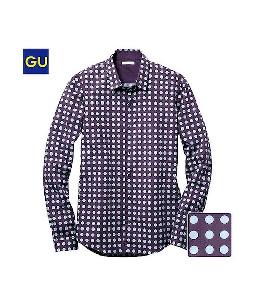 GU（ジーユー）の「（GU）プリントシャツ（ドット・長袖）（MEN ⁄ シャツ・メンズ・BLACK/GRAY/PURPLE/OFF WHITE・L/XL/M/S）」の4枚目の写真