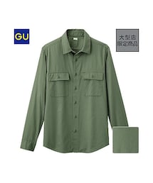 GU | （GU）サテンミリタリーシャツ（長袖）(トップス)