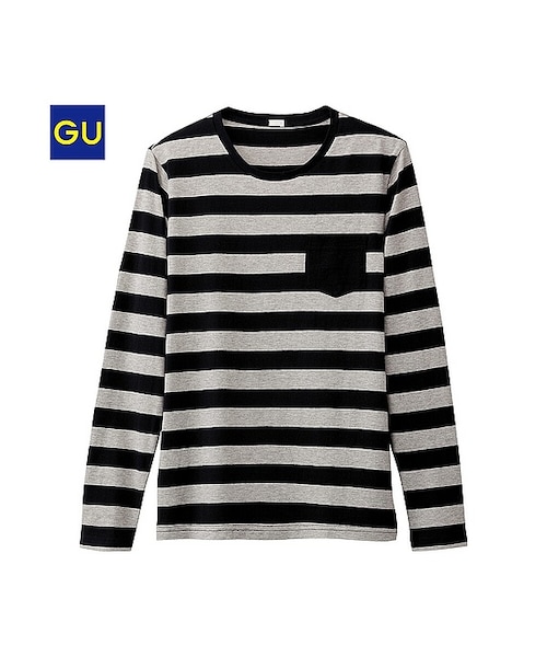 GU（ジーユー）の「（GU）ボーダークルーネックＴ（長袖）Ａ（MEN ⁄ カットソー・メンズ・WINE/BLACK/WHITE/NAVY/GRAY・XL/L/M/S）」の4枚目の写真