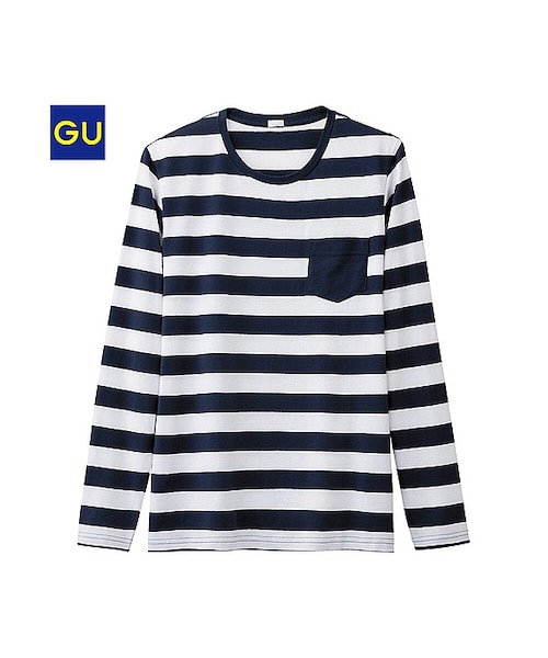 GU（ジーユー）の「（GU）ボーダークルーネックＴ（長袖）Ａ（MEN ⁄ カットソー・メンズ・WINE/BLACK/WHITE/NAVY/GRAY・XL/L/M/S）」の2枚目の写真