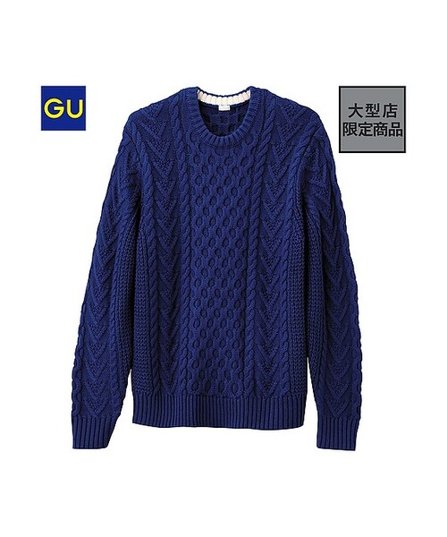 GU（ジーユー）の「（GU）ケーブルクルーネックセーター（長袖）（MEN ⁄ ニット・メンズ・BLACK/OFF WHITE/BLUE/PINK・L/XL/M/S）」の3枚目の写真