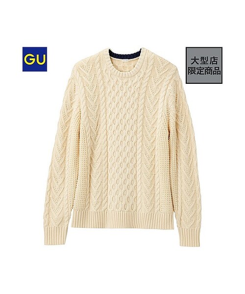 GU（ジーユー）の「（GU）ケーブルクルーネックセーター（長袖）（MEN ⁄ ニット・メンズ・BLACK/OFF WHITE/BLUE/PINK・L/XL/M/S）」の2枚目の写真