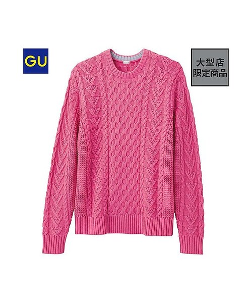 GU（ジーユー）の「（GU）ケーブルクルーネックセーター（長袖）（MEN ⁄ ニット・メンズ・BLACK/OFF WHITE/BLUE/PINK・L/XL/M/S）」の4枚目の写真