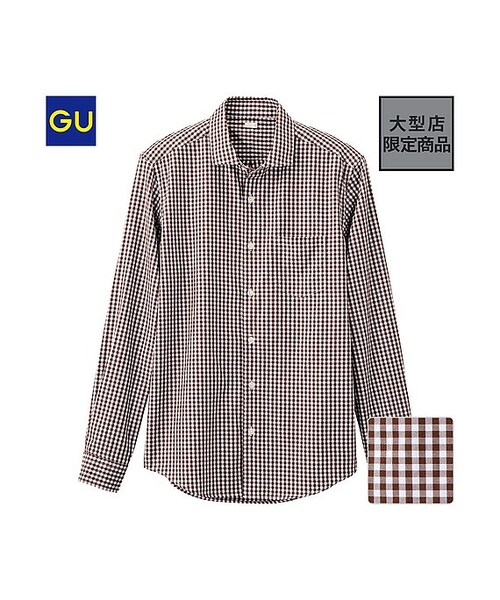 GU（ジーユー）の「（GU）ツイルギンガムチェックシャツ（長袖）（MEN ⁄ シャツ・メンズ・BLACK/NAVY/BROWN・S/L/XL/M）」の2枚目の写真