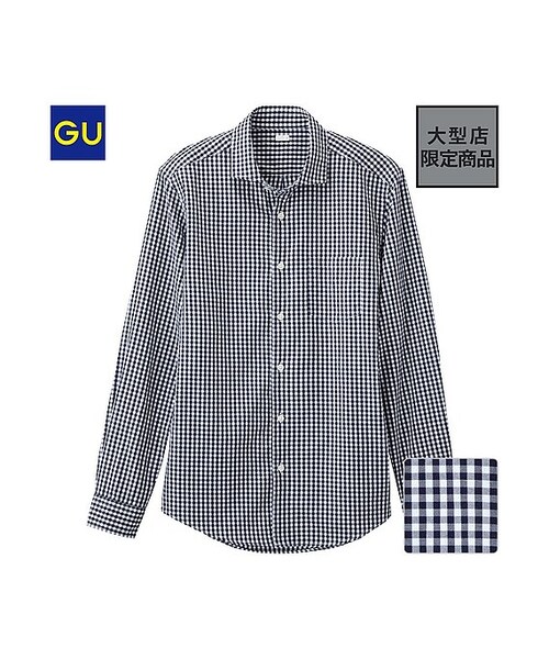 GU（ジーユー）の「（GU）ツイルギンガムチェックシャツ（長袖）（MEN ⁄ シャツ・メンズ・BLACK/NAVY/BROWN・S/L/XL/M）」の3枚目の写真
