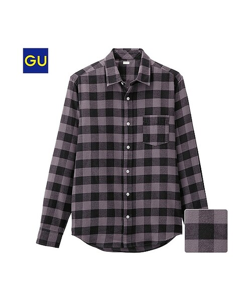 GU（ジーユー）の「（GU）ネルチェックシャツ（ブロック・長袖）Ａ（MEN ⁄ ネルシャツ・メンズ・OFF WHITE/DARK GREEN/RED/BLUE/DARK GRAY・XL/M/L/S）」の2枚目の写真