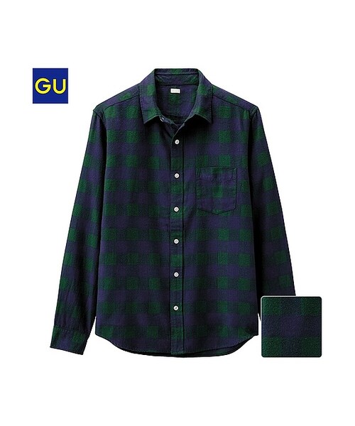 GU（ジーユー）の「（GU）ネルチェックシャツ（ブロック・長袖）Ａ（MEN ⁄ ネルシャツ・メンズ・OFF WHITE/DARK GREEN/RED/BLUE/DARK GRAY・XL/M/L/S）」の3枚目の写真