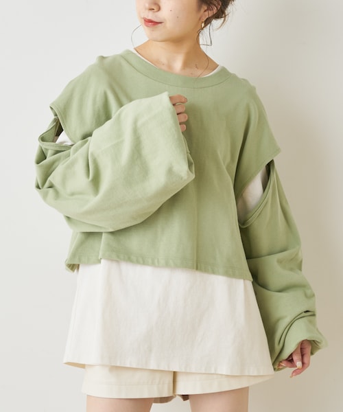 Chico(チコ)の「マルチウェイショートスウェット(スウェット・レディース・グレージュ/ライトベージュ/チャコールグレー/カーキ・F)」の3枚目の写真