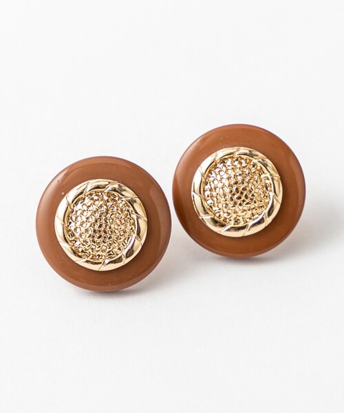 Lattice（Lattice）の「ヴィンテージ風ボタンイヤリング（イヤリング・レディース・ホワイト/ブラウン・0）」の2枚目の写真