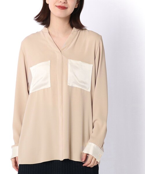 LOUNGEDRESS（ラウンジドレス）の「バイカラーブラウス（シャツ/ブラウス・レディース・アイボリー/ピンクベージュ・F）」の2枚目の写真