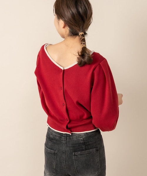 mystic（ミスティック）の「[mline]パフ袖バイカラーニット（ニット/セーター・レディース・アイボリー/レッド/ブラウン/ブラック・F）」の3枚目の写真