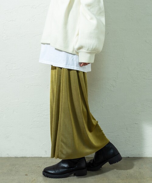 mystic（ミスティック）の「シャイニーカラーネットスカート（スカート・レディース・ベージュ/パープル/オリーブ/ライトグレー・F）」の3枚目の写真