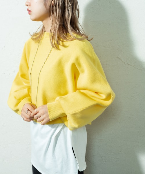 mystic（ミスティック）の「スウェットライクドルマンショートニット（ニット/セーター・レディース・オフホワイト/イエロー/パープル/ブラック・F）」の3枚目の写真