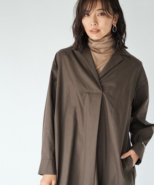 RIVE DROITE（リヴドロワ）の「【《きちんと感がありながら楽に着れる》手洗い可】ダンプニドムAラインワンピース（ワンピース・レディース・ベージュ/ブラウン・F）」の2枚目の写真