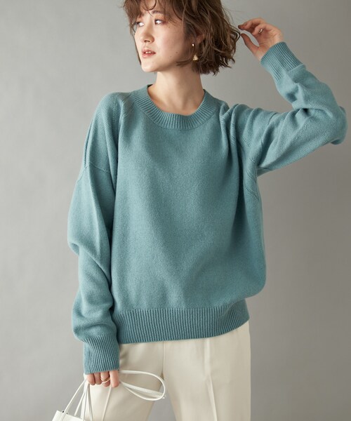 RIVE DROITE（リヴドロワ）の「【着回し力抜群】ウール混天竺クルーニット（ニット/セーター・レディース・ベージュ/ミント/ネイビー・F）」の2枚目の写真